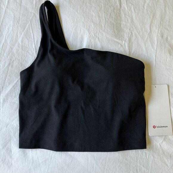 NEW! Lululemon Black Ribbed Nulu Asymmetrical Tank Top - Size US 6 - Picture 3 of 6